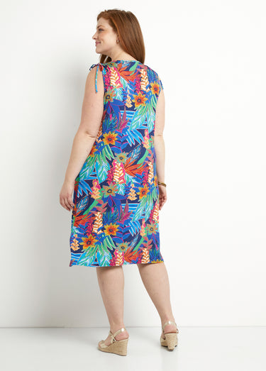 Robe débardeur courte fleuri tropical Bleu / Rouge