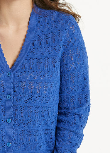 Gilet ajouré col V boutonné coton mélangé Bleu