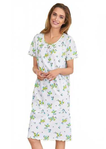 Chemise de nuit coton manches courtes Vert aqua