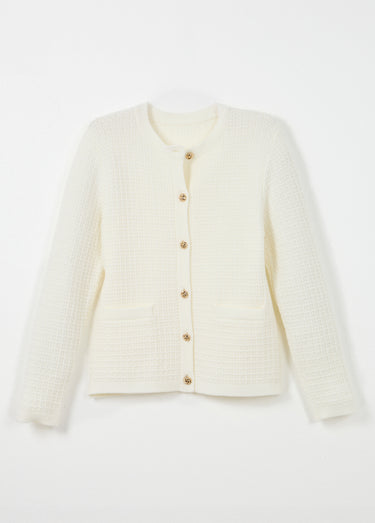 Gilet veste boutonné court maille effet tweed Ecru