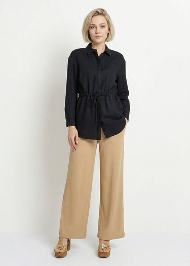 Surchemise boutonnée ceinturée Noir