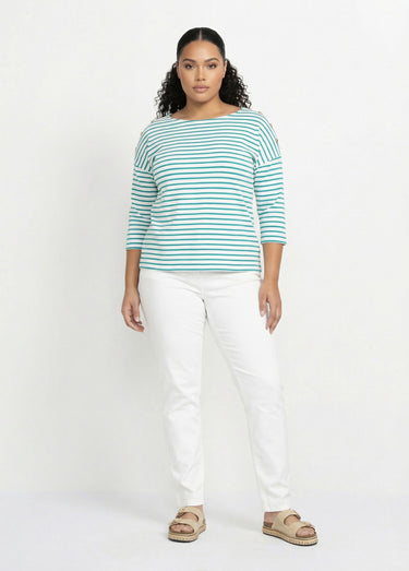 T-shirt marinière rayé manches 3/4 Blanc/Aqua
