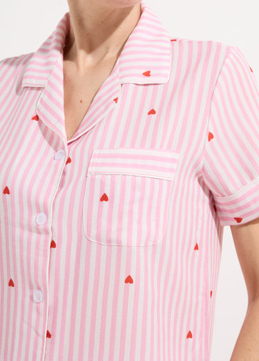 Pyjama short rayé avec motif coeurs Rose