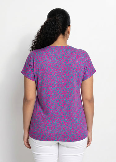 T-shirt court extensible dentelle Fond Fuchsia