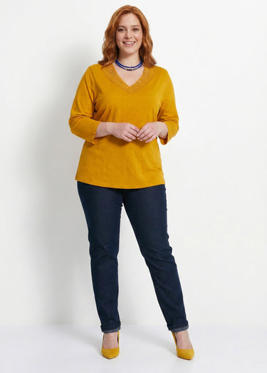 T-shirt manches 3/4 coton et macramé Miel