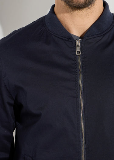 Blouson zippé forme Harrington col cotes Bleu Fonce