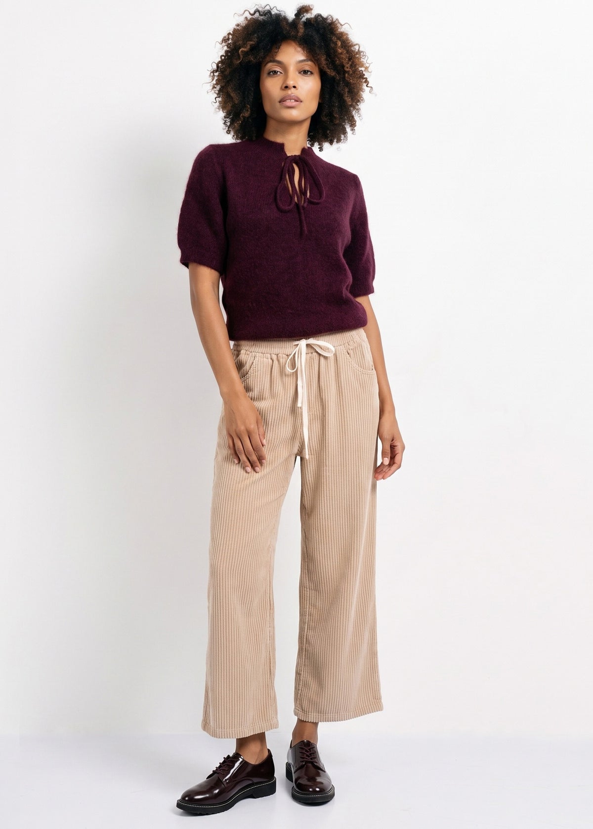 Pantalon élastique velours grosses cotes Beige