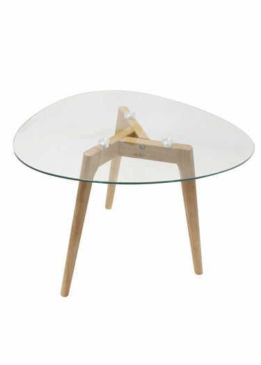 Tables verre forme galet et pied compas Transparent / Beige