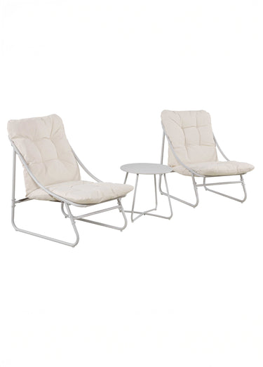Salon de jardin capitonné, pieds métal Beige