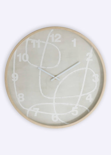 Horloge motif abstrait cadre aspect bois Beige