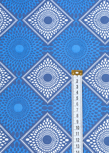 Coupon tissu ethnique Wax M2, 3x1,5m Imprime/Bleu