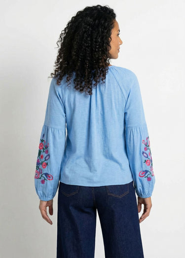 T-shirt long brodé manches longues Bleu Jean