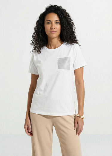 T-shirt boîte manches courtes strass Blanc