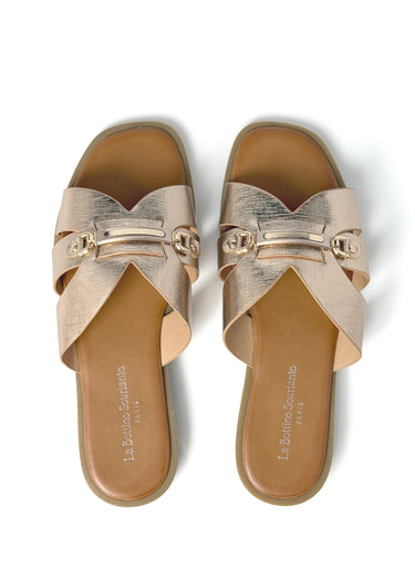 Sandales chic simili cuir, détails métal Champagne