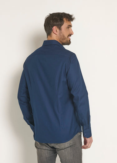 Chemise coton chic col semi italien Marine