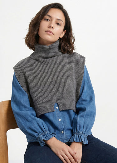 Plastron chaud col roulé en maille Gris