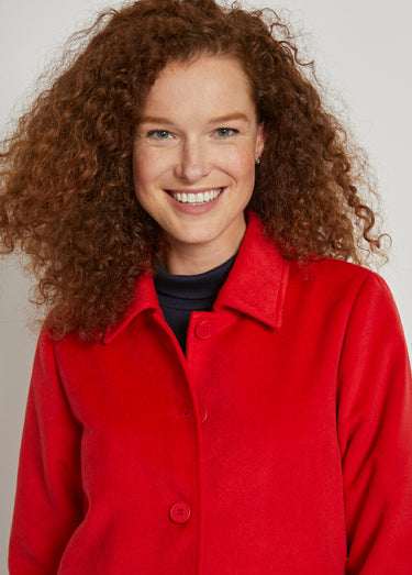 Veste manteau tissu uni ou pied-de-coq Rouge