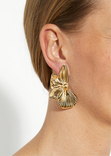 Boucles d'oreilles inox demi fleurs Dore
