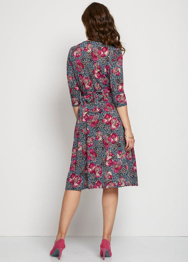 Robe courte cache-coeur en maille Imprime Fuchsia