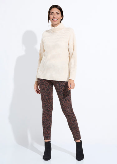 Pull col roulé manches longues descendues Uni Ecru
