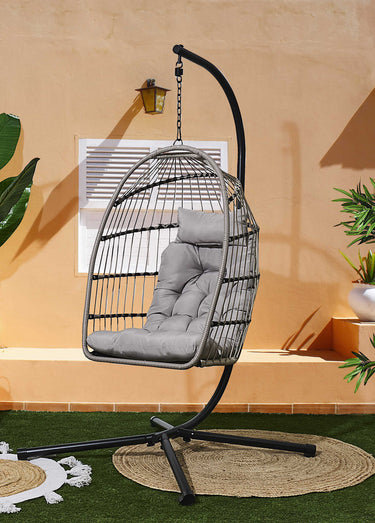 Fauteuil détente suspendu + pied acier Gris
