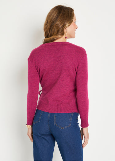 Gilet cache-coeur court tricot mousseux Fuchsia