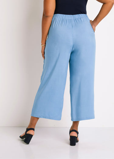 Pantalon large taille élastiquée fleuri ou uni Bleu
