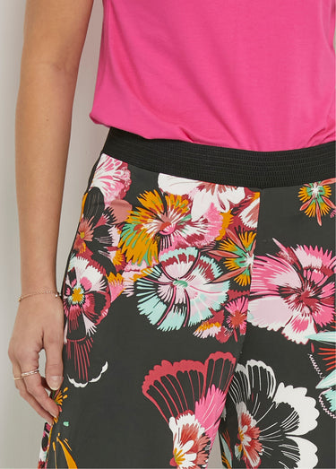 Pantalon large en stretch imprimé fleuri Noir Imprime