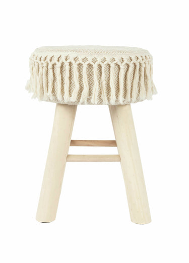 Tabouret thème ethnique assise franges Beige/Marron