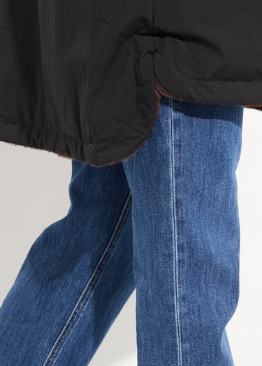 Parka réversible fourrure, avec capuche Noir