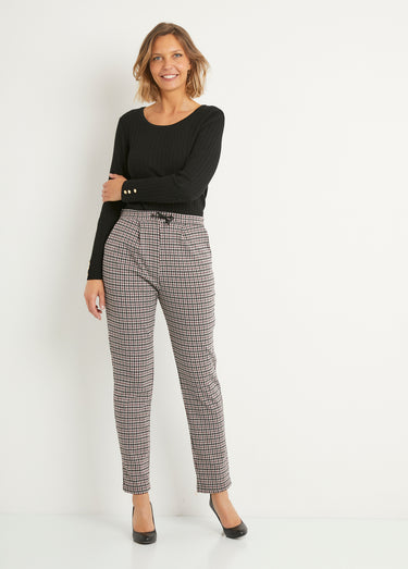Pantalon droit taille élastiquée maille stretch Bordeaux/Noir