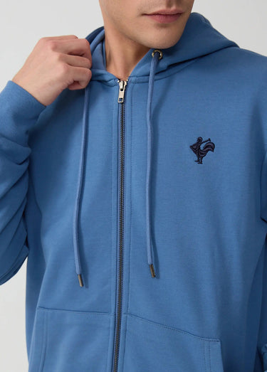 Sweat shirt zippé à capuche, kangourou Indigo