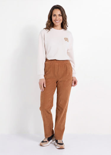 Pantalon velours côtelé taille élastiquée Camel