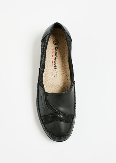 Mocassins multimatière confort compensés Noir