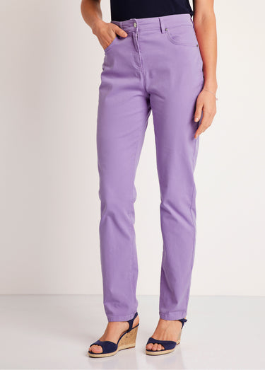 Pantalon droit coton stretch 5 poches Violet