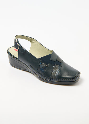 Sandales compensées largeur confort cuir Marine