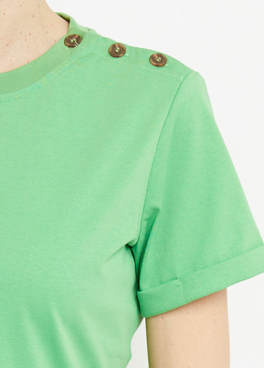 T-shirt col rond avec épaule boutonnée Vert