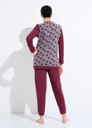 Pyjama pantalon maille milano imprimé pois Bordeaux