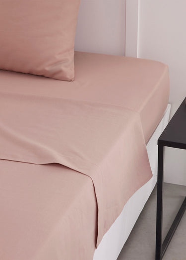 Drap plat coton uni Rose des sables