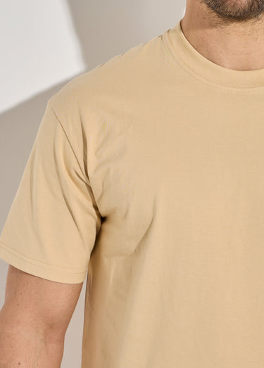 T-shirt pur coton avec col rond, Essentiel Beige