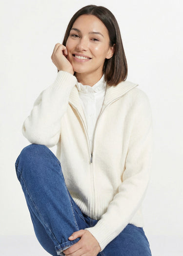 Pull zippé en maille avec col montant Beige
