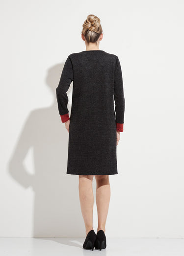 Robe courte droite maille chaude col rond Noir/Jaune