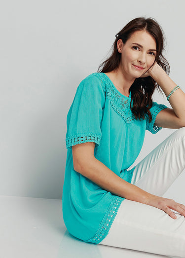 Tunique dentelle et macramé Vert
