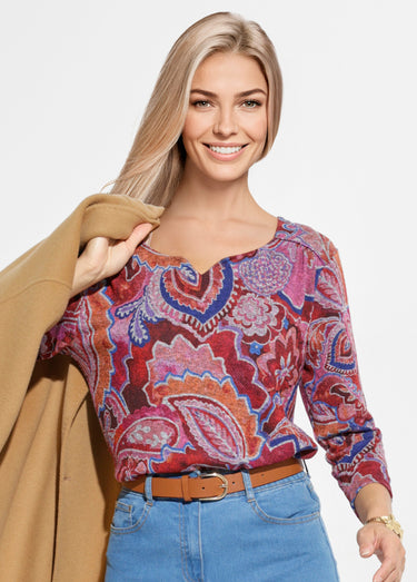 T-shirt court manches 3/4 imprimé façon cachemire Imprime/Rose