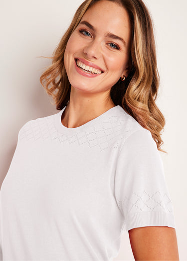 Pull fin manches courtes ajouré Ecru