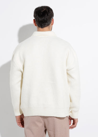 Pull avec col polo finition fantaisie Blanc