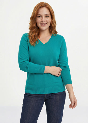 Pull doux col V manches longues Vert