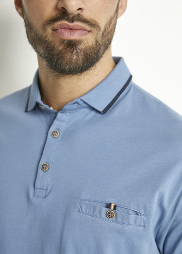 Polo maille jersey uni col bicolore coton Indigo