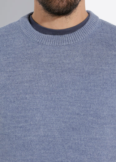 Pull chaud col rond en laine majoritaire Indigo