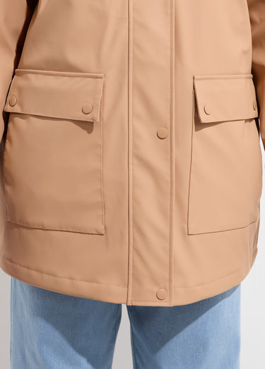 Parka à capuche zippée pressionnée déperlante Camel